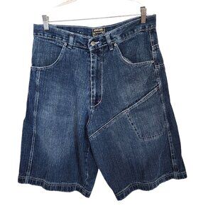 Vtg Highland Outfitters Men's 36 Denim Cargo‎ Shorts Jorts Baggy 34x11"